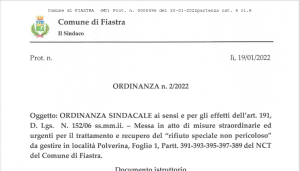 Ordinanza del Sindaco del Comune di Fiastra n.2 del 19/1/2022