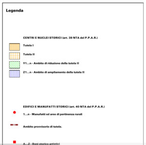 Prima parte della nota riportante l'interpretazione dei tematismi, riferiti al valore storico delle aree, inseriti nella cartigrafia del PRG di Fiastra (2004)