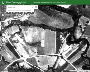 Ortofoto del 1978 della stessa area di Polverina - Camponello, estratta dal Geoportale della Regione Marche (“ortofoto copyright AGEA - licenza d'uso concessa a Regione Marche”)